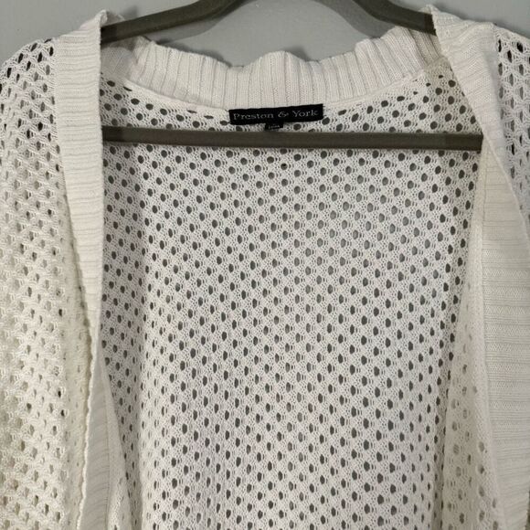 Preston & York White Cotton Open Knit Cardigan L - Picture 2 of 6